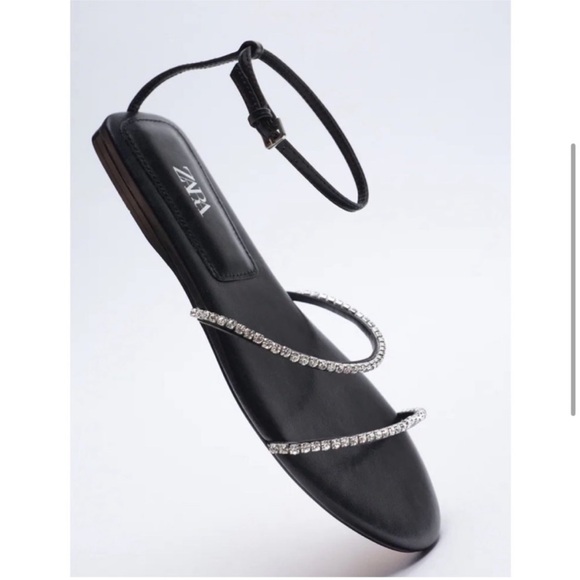 Zara NWT Strappy Black Rhinestone Sandals size 38 / 7.5 - Picture 5 of 10